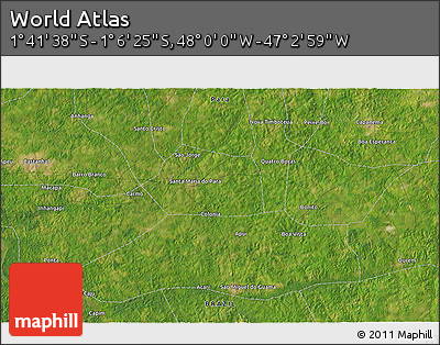 Satellite 3D Map of the Area around 1° 24' 2" S, 47° 31' 29" W
