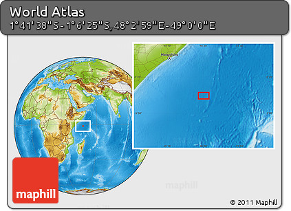 Physical Location Map of the Area around 1° 24' 2" S, 48° 31' 29" E