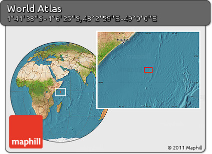 Satellite Location Map of the Area around 1° 24' 2" S, 48° 31' 29" E