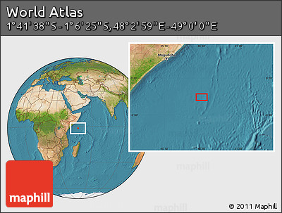 Satellite Location Map of the Area around 1° 24' 2" S, 48° 31' 29" E