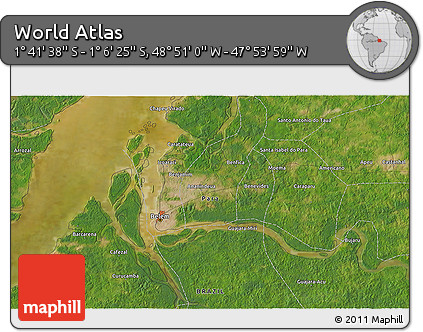 Satellite 3D Map of the Area around 1° 24' 2" S, 48° 22' 30" W
