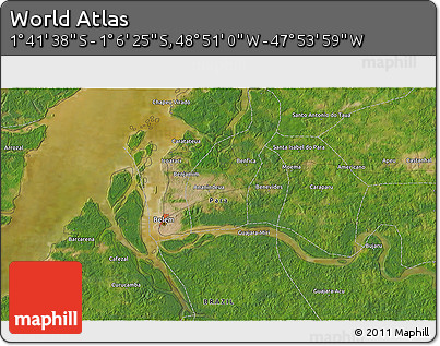 Satellite 3D Map of the Area around 1° 24' 2" S, 48° 22' 30" W