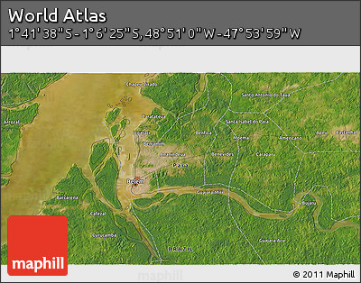 Satellite 3D Map of the Area around 1° 24' 2" S, 48° 22' 30" W