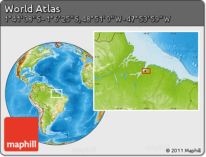 Physical Location Map of the Area around 1° 24' 2" S, 48° 22' 30" W