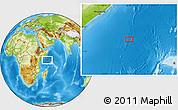 Physical Location Map of the area around 1° 24' 2" S, 49° 22' 30" E