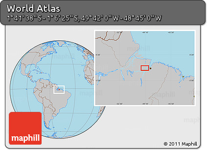 Gray Location Map of the Area around 1° 24' 2" S, 49° 13' 30" W
