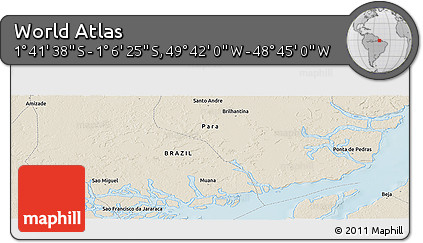 Shaded Relief Panoramic Map of the Area around 1° 24' 2" S, 49° 13' 30" W