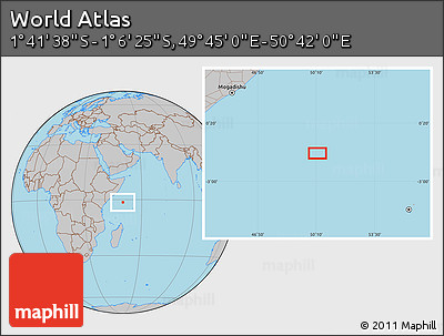 Gray Location Map of the Area around 1° 24' 2" S, 50° 13' 30" E