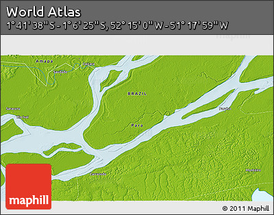 Physical 3D Map of the Area around 1° 24' 2" S, 51° 46' 29" W