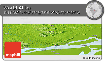 Physical Panoramic Map of the Area around 1° 24' 2" S, 52° 37' 30" W