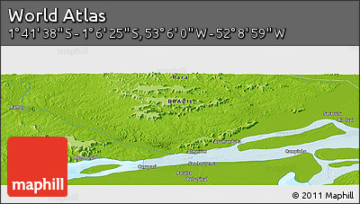 Physical Panoramic Map of the Area around 1° 24' 2" S, 52° 37' 30" W