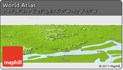 Physical Panoramic Map of the Area around 1° 24' 2" S, 52° 37' 30" W