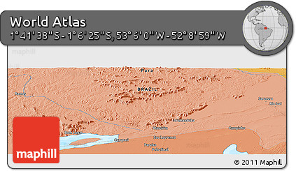 Political Panoramic Map of the Area around 1° 24' 2" S, 52° 37' 30" W