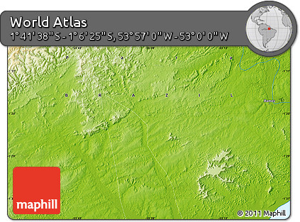 Physical Map of the Area around 1° 24' 2" S, 53° 28' 30" W