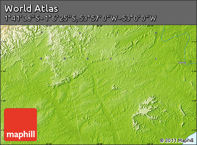 Physical Map of the Area around 1° 24' 2" S, 53° 28' 30" W