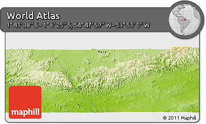 Physical Panoramic Map of the Area around 1° 24' 2" S, 54° 19' 30" W