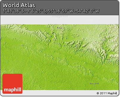 Physical 3D Map of the Area around 1° 24' 2" S, 55° 10' 29" W