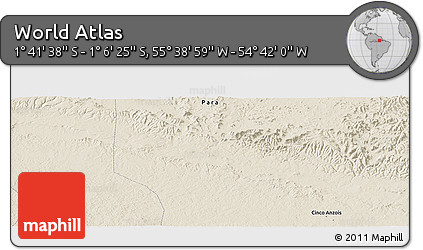 Shaded Relief Panoramic Map of the Area around 1° 24' 2" S, 55° 10' 29" W