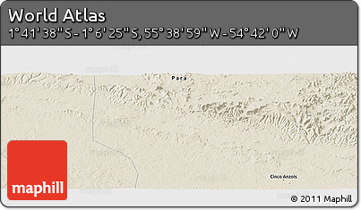 Shaded Relief Panoramic Map of the Area around 1° 24' 2" S, 55° 10' 29" W