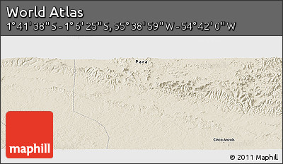 Shaded Relief Panoramic Map of the Area around 1° 24' 2" S, 55° 10' 29" W