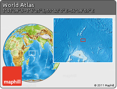 Physical Location Map of the Area around 1° 24' 2" S, 56° 10' 29" E