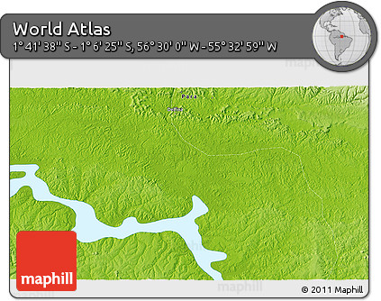 Physical 3D Map of the Area around 1° 24' 2" S, 56° 1' 29" W
