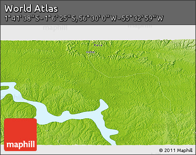 Physical 3D Map of the Area around 1° 24' 2" S, 56° 1' 29" W