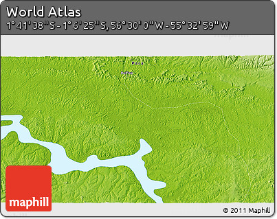 Physical 3D Map of the Area around 1° 24' 2" S, 56° 1' 29" W