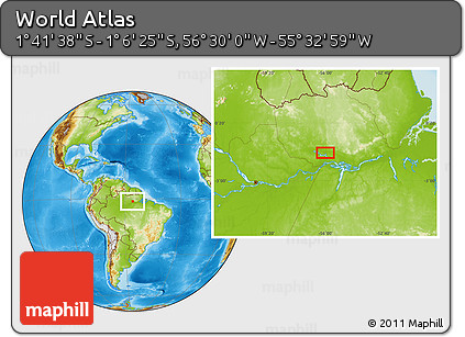 Physical Location Map of the Area around 1° 24' 2" S, 56° 1' 29" W