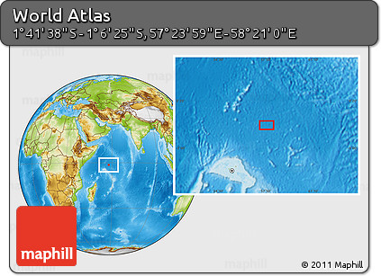 Physical Location Map of the Area around 1° 24' 2" S, 57° 52' 30" E