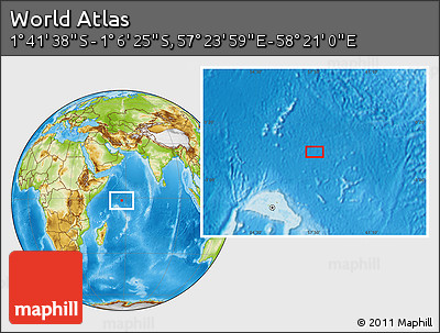 Physical Location Map of the Area around 1° 24' 2" S, 57° 52' 30" E