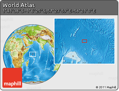 Physical Location Map of the Area around 1° 24' 2" S, 57° 52' 30" E