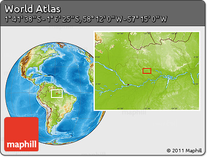 Physical Location Map of the Area around 1° 24' 2" S, 57° 43' 30" W