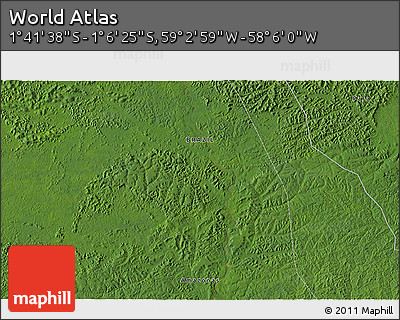 Satellite 3D Map of the Area around 1° 24' 2" S, 58° 34' 30" W