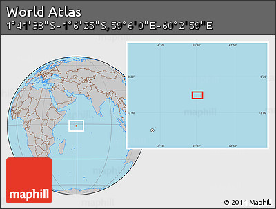 Gray Location Map of the Area around 1° 24' 2" S, 59° 34' 30" E