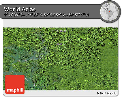 Satellite 3D Map of the Area around 1° 24' 2" S, 59° 25' 29" W