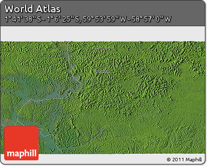 Satellite 3D Map of the Area around 1° 24' 2" S, 59° 25' 29" W