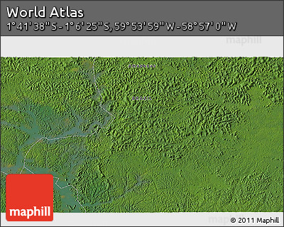 Satellite 3D Map of the Area around 1° 24' 2" S, 59° 25' 29" W