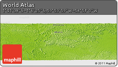 Physical Panoramic Map of the Area around 1° 24' 2" S, 59° 25' 29" W