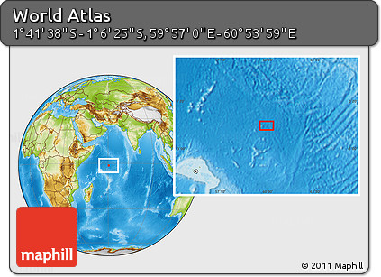 Physical Location Map of the Area around 1° 24' 2" S, 60° 25' 29" E