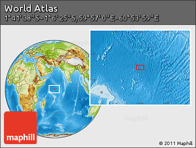 Physical Location Map of the Area around 1° 24' 2" S, 60° 25' 29" E
