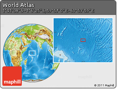 Physical Location Map of the Area around 1° 24' 2" S, 60° 25' 29" E