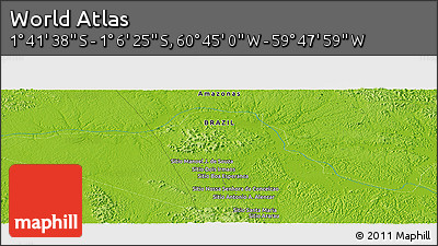 Physical Panoramic Map of the Area around 1° 24' 2" S, 60° 16' 29" W