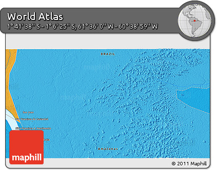 Political 3D Map of the Area around 1° 24' 2" S, 61° 7' 30" W