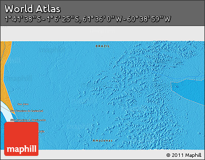 Political 3D Map of the Area around 1° 24' 2" S, 61° 7' 30" W