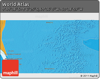 Political 3D Map of the Area around 1° 24' 2" S, 61° 7' 30" W