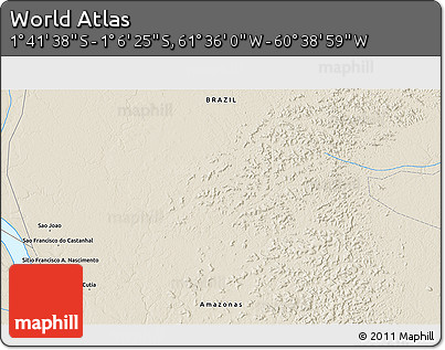 Shaded Relief 3D Map of the Area around 1° 24' 2" S, 61° 7' 30" W