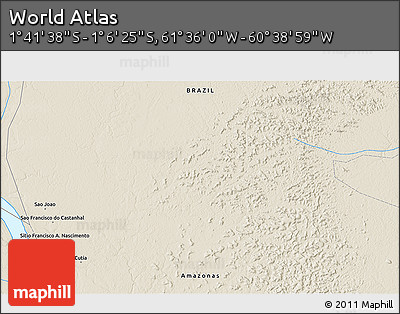 Shaded Relief 3D Map of the Area around 1° 24' 2" S, 61° 7' 30" W