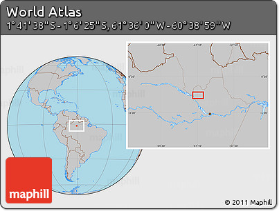 Gray Location Map of the Area around 1° 24' 2" S, 61° 7' 30" W