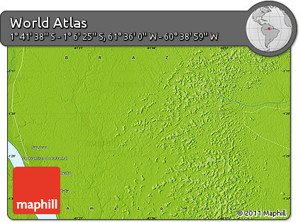 Physical Map of the Area around 1° 24' 2" S, 61° 7' 30" W